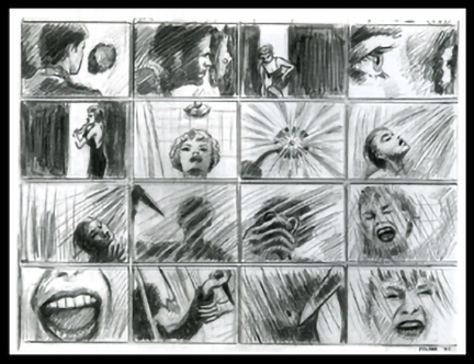 storyboard from the film Phycho