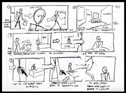 storyboard with stick figures