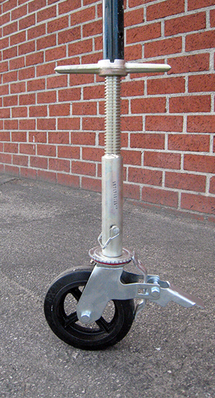 detail of scaffold solid stem socket jack and wheel