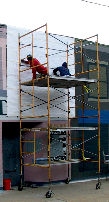 cartoon being traced from the scaffold