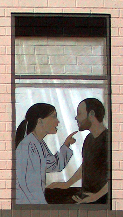 scene of parents having an argument being painted