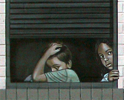 window showing two children victims of family strife