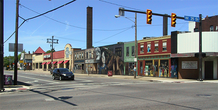 view of the mural painting progress to date from east to west