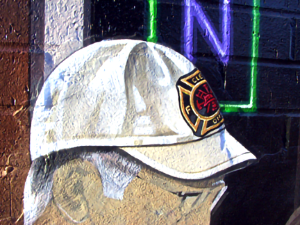 detail of fireman's cap insignia
