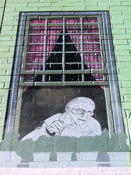 painting the elderly lady watering her plants