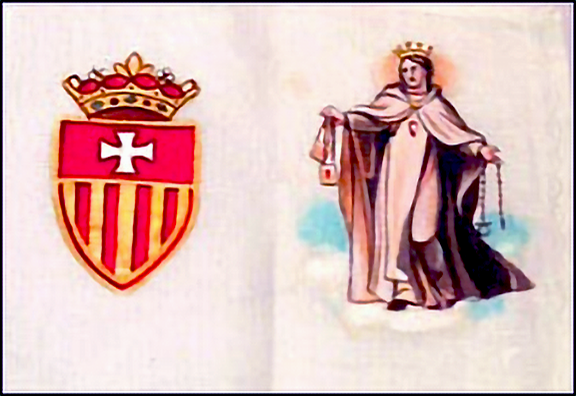 Linen stole with painted symbols of the Order of Carmelites.