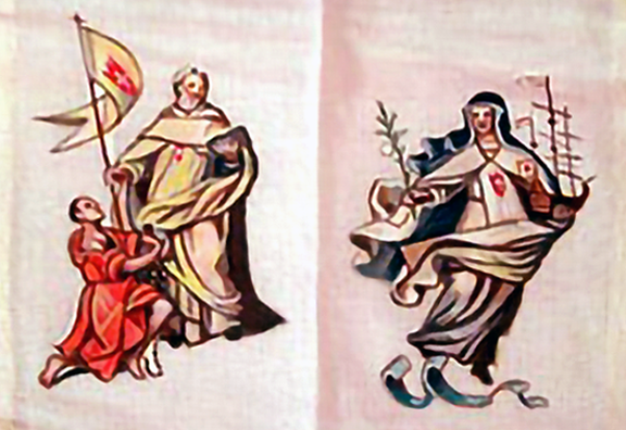 Linen stole with painted symbols of the Order of Carmelites.